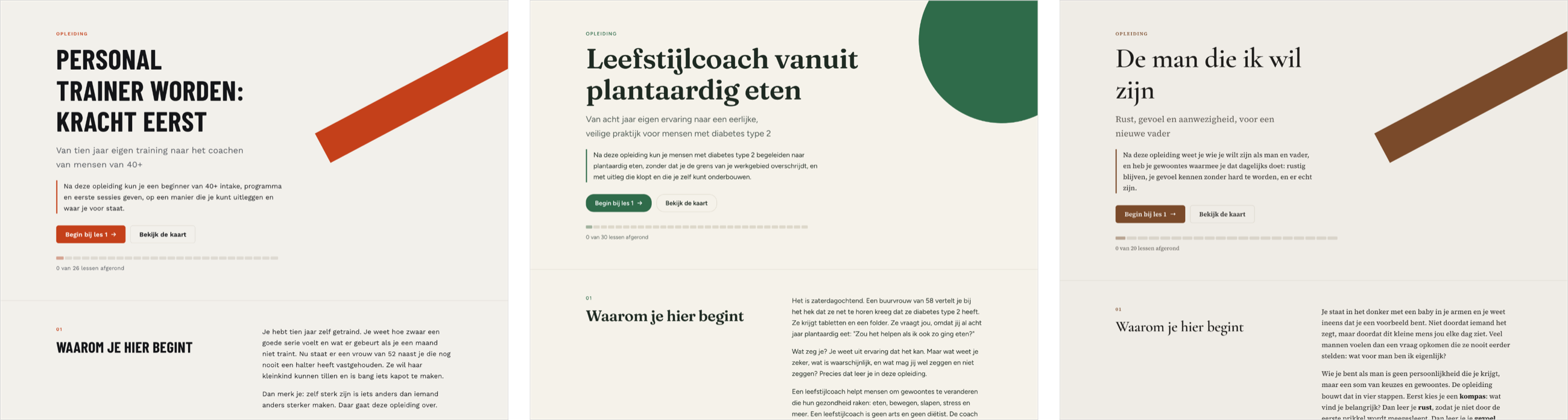 Drie opleidingen gemaakt met Leermeester: personal trainer, leefstijlcoach vanuit plantaardig eten en de man die ik wil zijn, elk in een eigen stijl